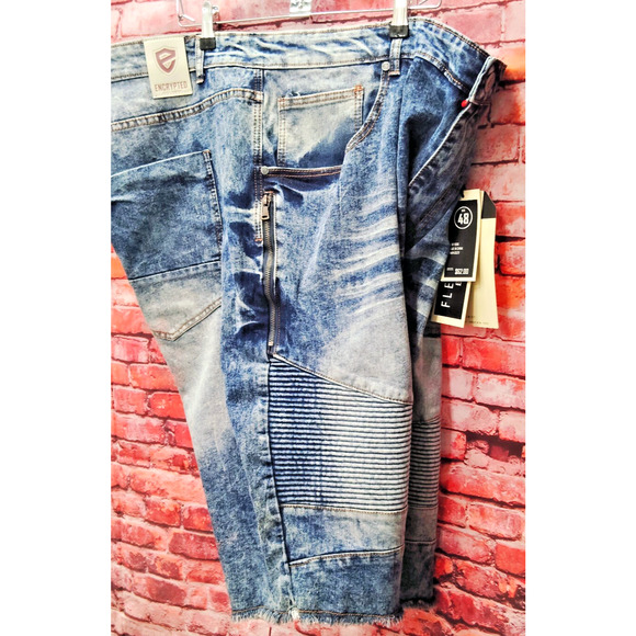 Encrypted Shorts Mens 42 Blue Denim Stretch Raw Hem Mineral Wash Casual Preppy - Picture 6 of 7